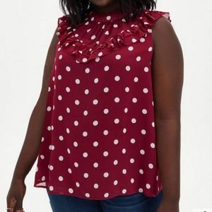 Torrid Polka Dot Sleeveless Ruffle Blouse